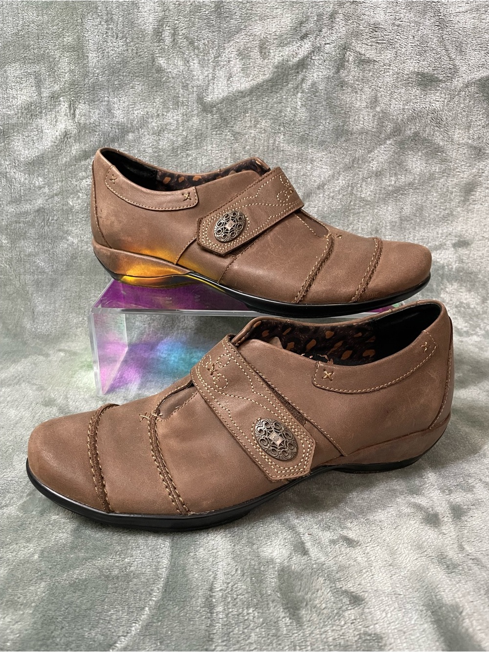 Aetrex Corinne Brown Leather Orthotic Comfort Loafers Monk Strap Shoes 8